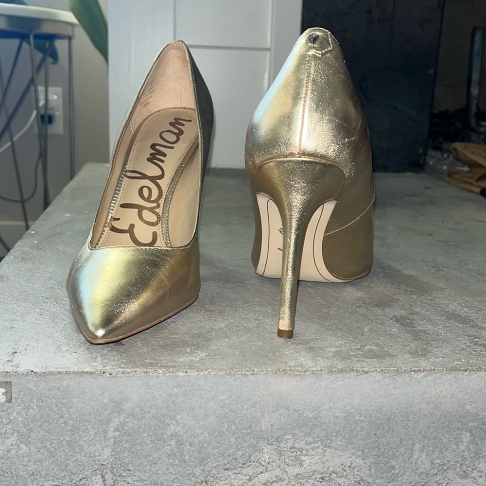 Sam Edelman Hazel Pumps Gold Leather Pointed Toe Heels Women’s Size 7.